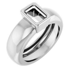 14K White Gold 6x4 mm Emerald Bezel-Set Lightweight Ring Mounting – image 2