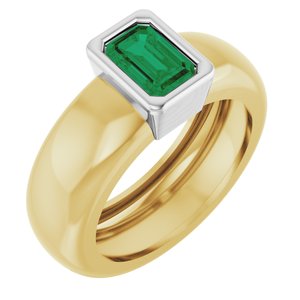 14K Yellow/White Gold Lab-Grown Emerald Lightweight Ring
