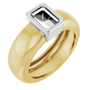14K Yellow/White Gold 6x4 mm Emerald Bezel-Set Lightweight Ring Mounting – image 2