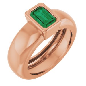 14K Rose Gold Lab-Grown Emerald Lightweight Ring