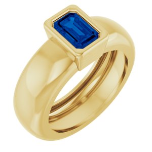 14K Yellow Gold Lab-Grown Blue Sapphire Lightweight Ring