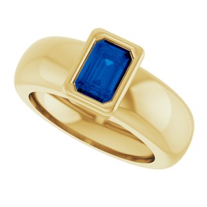 14K Yellow Gold Lab-Grown Blue Sapphire Lightweight Ring – image 5