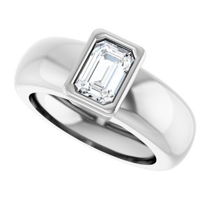 14K White Gold 6x4 mm Emerald Bezel-Set Lightweight Ring Mounting – image 8