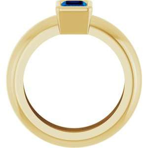 14K Yellow Gold Lab-Grown Blue Sapphire Lightweight Ring – image 2