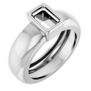 14K White Gold 6x4 mm Emerald Bezel-Set Lightweight Ring Mounting – image 2