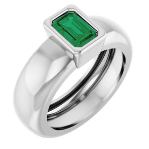 14K White Gold Lab-Grown Emerald Lightweight Ring