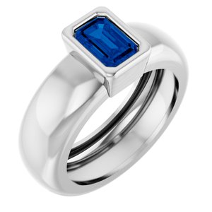 14K White Gold Lab-Grown Blue Sapphire Lightweight Ring
