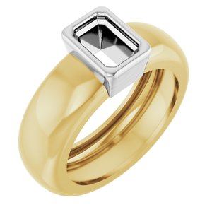 14K Yellow/White Gold 6x4 mm Emerald Bezel-Set Lightweight Ring Mounting – image 2