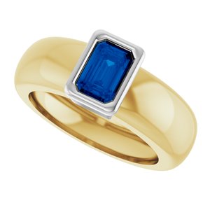 14K Yellow/White Gold Lab-Grown Blue Sapphire Lightweight Ring – image 5