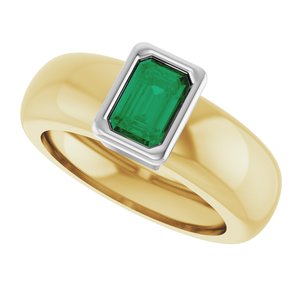 14K Yellow/White Gold Lab-Grown Emerald Lightweight Ring – image 5