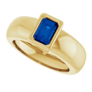 14K Yellow Gold Lab-Grown Blue Sapphire Lightweight Ring – image 5