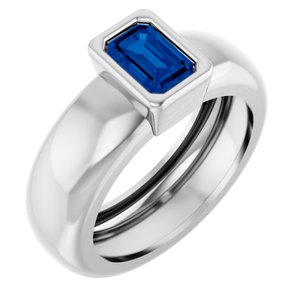 14K White Gold Lab-Grown Blue Sapphire Lightweight Ring