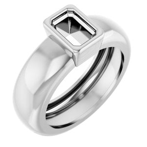 14K White Gold 6x4 mm Emerald Bezel-Set Lightweight Ring Mounting – image 2