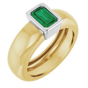 14K Yellow/White Gold Lab-Grown Emerald Lightweight Ring
