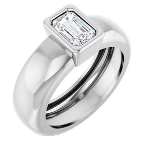 14K White Gold 6x4 mm Emerald Bezel-Set Lightweight Ring Mounting