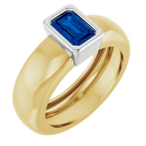 14K Yellow/White Gold Lab-Grown Blue Sapphire Lightweight Ring