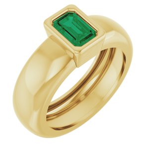 14K Yellow Gold Lab-Grown Emerald Lightweight Ring