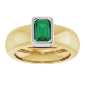 14K Yellow/White Gold Lab-Grown Emerald Lightweight Ring – image 3