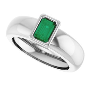 14K White Gold Lab-Grown Emerald Lightweight Ring – image 5