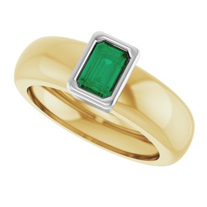 14K Yellow/White Gold Lab-Grown Emerald Lightweight Ring – image 5