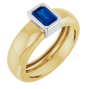 14K Yellow/White Gold Lab-Grown Blue Sapphire Lightweight Ring