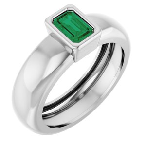 14K White Gold Lab-Grown Emerald Lightweight Ring