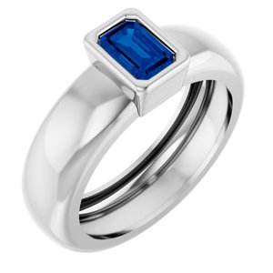 14K White Gold Lab-Grown Blue Sapphire Lightweight Ring