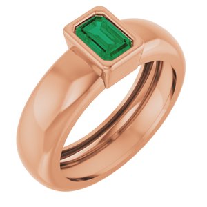 14K Rose Gold Lab-Grown Emerald Lightweight Ring