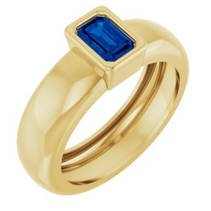 14K Yellow Gold Lab-Grown Blue Sapphire Lightweight Ring