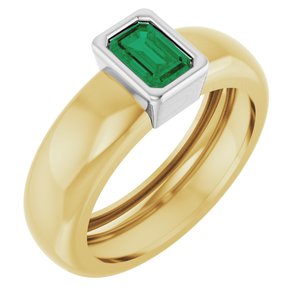 14K Yellow/White Gold Lab-Grown Emerald Lightweight Ring