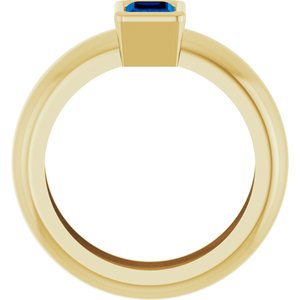 14K Yellow Gold Lab-Grown Blue Sapphire Lightweight Ring – image 2