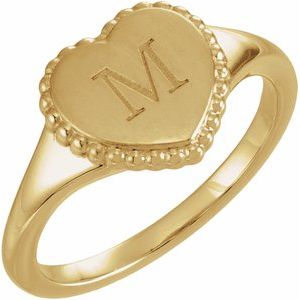 14K Yellow Gold Engravable Beaded Heart Ring – image 4
