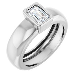 14K White Gold 6x4 mm Emerald Bezel-Set Lightweight Ring Mounting