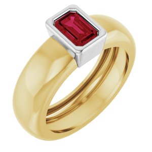 14K Yellow/White Gold Lab-Grown Ruby Lightweight Ring