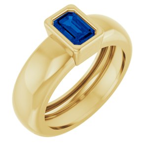 14K Yellow Gold Lab-Grown Blue Sapphire Lightweight Ring