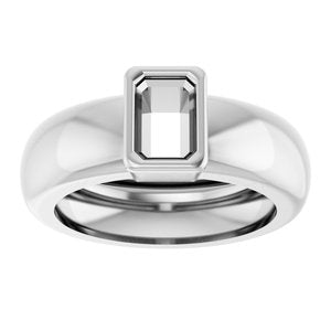 14K White Gold 6x4 mm Emerald Bezel-Set Lightweight Ring Mounting – image 6
