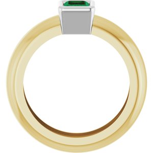 14K Yellow/White Gold Lab-Grown Emerald Lightweight Ring – image 2