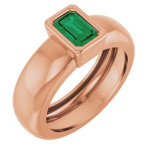 14K Rose Gold Lab-Grown Emerald Lightweight Ring