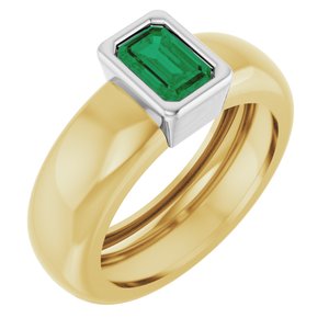 14K Yellow/White Gold Lab-Grown Emerald Lightweight Ring