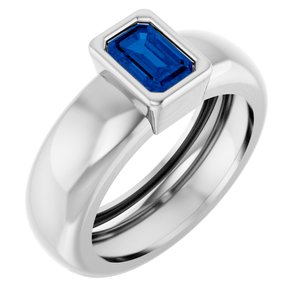14K White Gold Lab-Grown Blue Sapphire Lightweight Ring