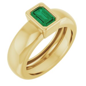 14K Yellow Gold Lab-Grown Emerald Lightweight Ring