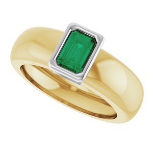 14K Yellow/White Gold Lab-Grown Emerald Lightweight Ring – image 5