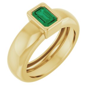 14K Yellow Gold Lab-Grown Emerald Lightweight Ring