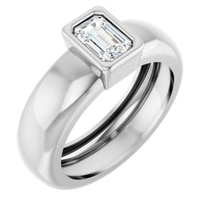14K White Gold 6x4 mm Emerald Bezel-Set Lightweight Ring Mounting