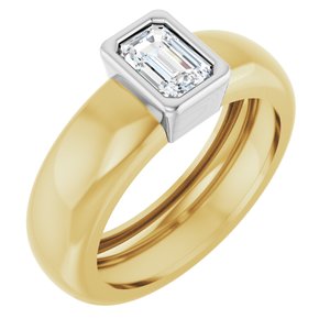 14K Yellow/White Gold 6x4 mm Emerald Bezel-Set Lightweight Ring Mounting
