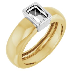 14K Yellow/White Gold 6x4 mm Emerald Bezel-Set Lightweight Ring Mounting – image 2
