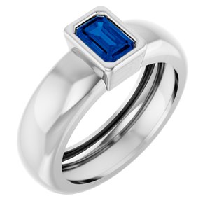 14K White Gold Lab-Grown Blue Sapphire Lightweight Ring