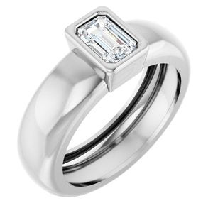 14K White Gold 6x4 mm Emerald Bezel-Set Lightweight Ring Mounting