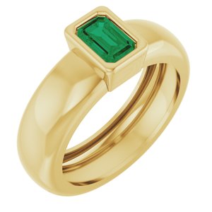 14K Yellow Gold Lab-Grown Emerald Lightweight Ring