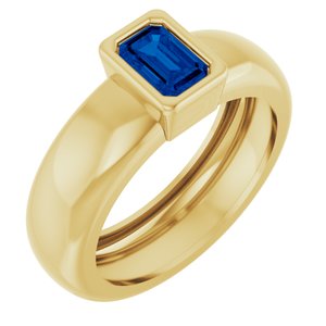 14K Yellow Gold Lab-Grown Blue Sapphire Lightweight Ring